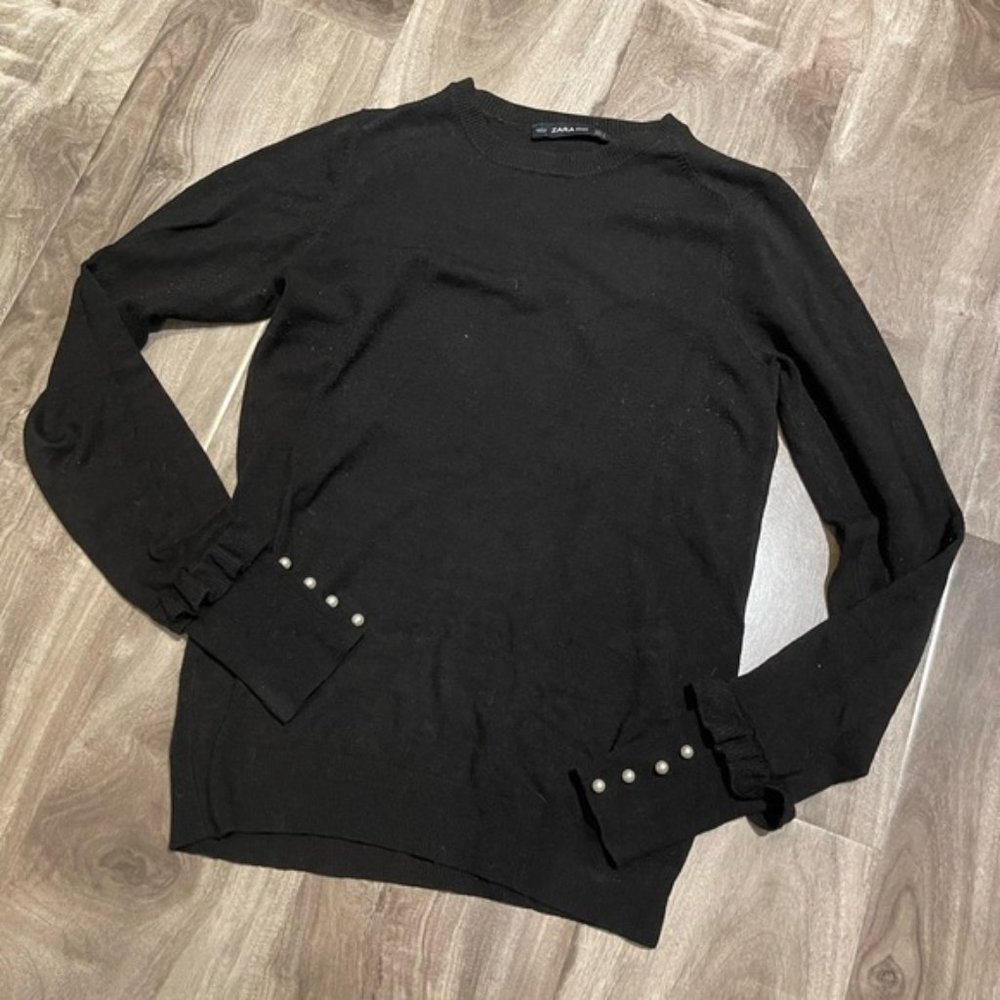 ❌ SOLD ❌  ZARA Black Knit Sweater with Pearl Cuffs - Picture 5 of 9